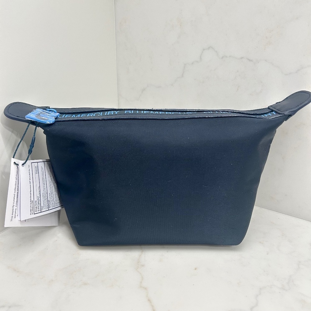 Bluemercury Navy Satin Cosmetic Bag - Lined, Inner Pocket, Seamless Top Zip
